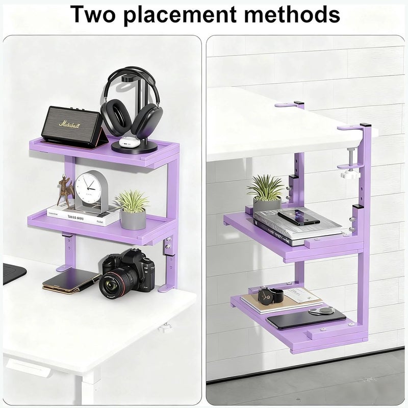 OUTIOE 2-Tier Desk Shelf, Expandable Under Desk Storage, Clamp on Desk Shelf, Desktop Accessories for Offices, Study Rooms, and Game Rooms (Purple) - Image 4